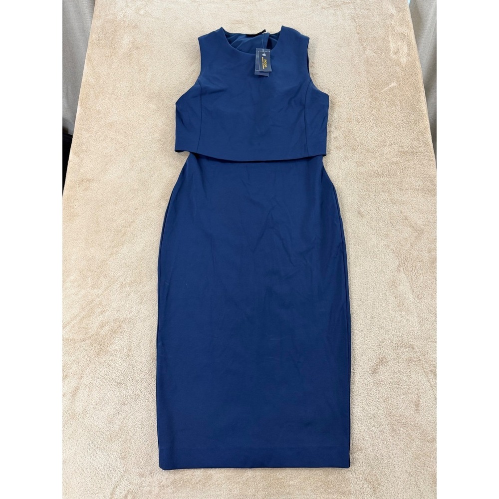Polo Ralph Lauren mid Dress Womens 4 Blue sleeveless Double Layer MSRP $298 NEW